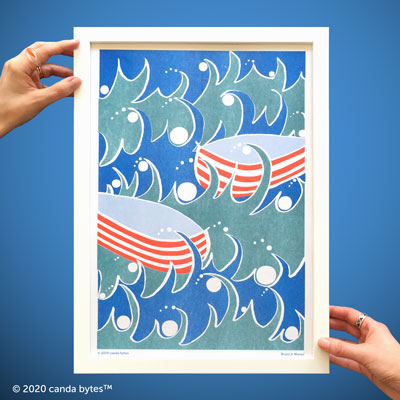 Boats and Waves A3 riso print